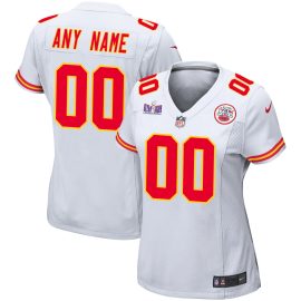 Kansas City Chiefs Super Bowl LVIII Patch Game Custom Women Jersey - White