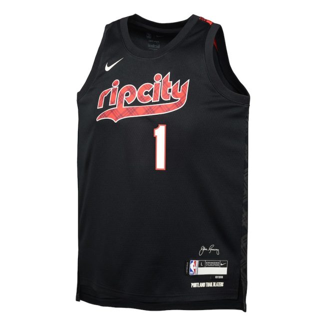 Anfernee Simons 1 Portland Trail Blazers 2023/24 City Edition Swingman YOUTH Jersey - Black - Image 2