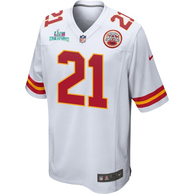 Trent McDuffie 21 Kansas City Chiefs Super Bowl LVII Champions Men Game Jersey - White - Image 3