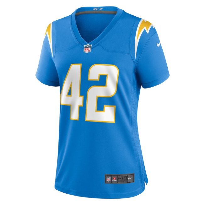 Elijah Dotson 42 Los Angeles Chargers Women Team Game Jersey - Powder Blue - Image 2