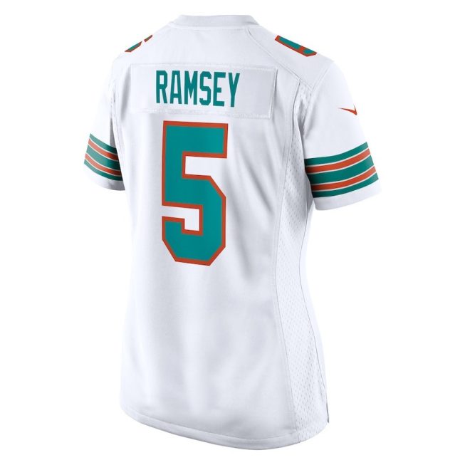 Jalen Ramsey 5 Signed Miami Dolphins Alternate Game Women Jersey - White V2 - Image 3