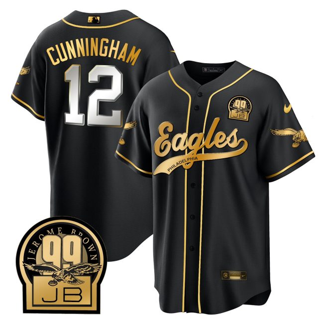 Randall Cunningham 12 Philadelphia Eagles Jerome Brown Retired Patch Baseball Men Jersey - Black Limited