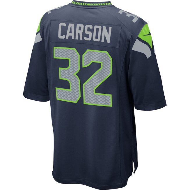 Chris Carson 32 Seattle Seahawks Men Game Jersey - Navy - Image 3