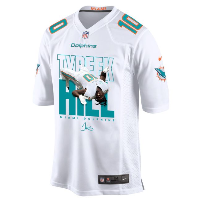 Tyreek Hill 10 Signed Miami Dolphins Cheetah Game Men Jersey - White V2 - Image 2