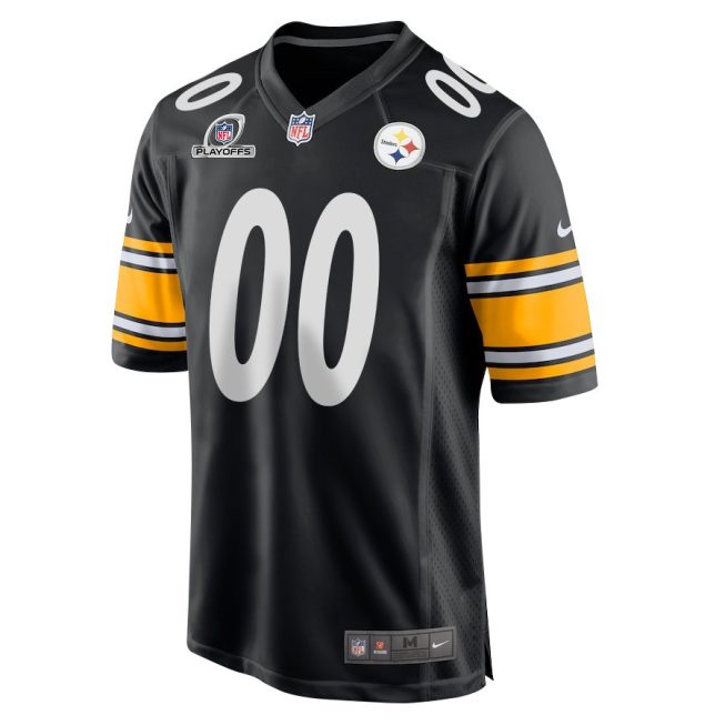 Pittsburgh Steelers 2023 Playoffs Patch Game Men Custom Jersey - Black - Image 2