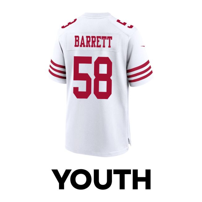 Alex Barrett 58 San Francisco 49ers Super Bowl LVIII Patch Game YOUTH Jersey - White - Image 3
