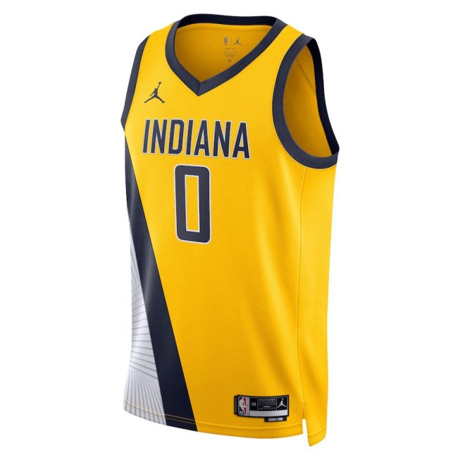 Tyrese Haliburton 0 Indiana Pacers Unisex Swingman Jersey - Statement Edition - Gold - Image 2