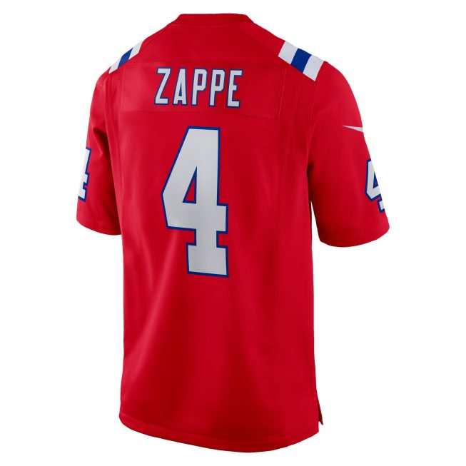 Bailey Zappe New England Patriots Alternate Game Player Jersey - Red - Image 3