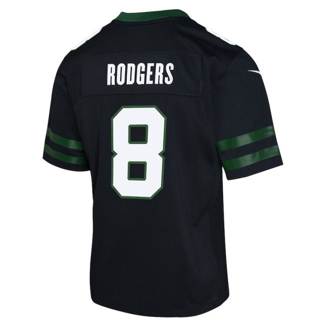 Aaron Rodgers 8 New York Jets Alternate Game YOUTH Jersey - Legacy Black - Image 3