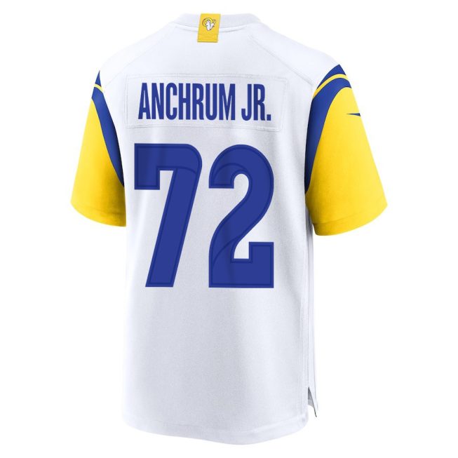 Tremayne Anchrum Jr. 72 Los Angeles Rams 2023 Playoffs Patch Game Men Jersey - White - Image 3