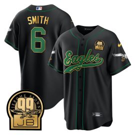 DeVonta Smith 6 Philadelphia Eagles Jerome Brown Retired Patch Baseball Men Jersey - Black Gold Trim