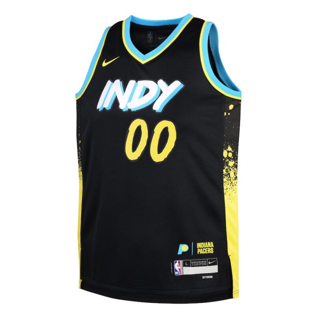 Bennedict Mathurin 00 Indiana Pacers 2023/24 City Edition Swingman YOUTH Jersey - Black - Image 2