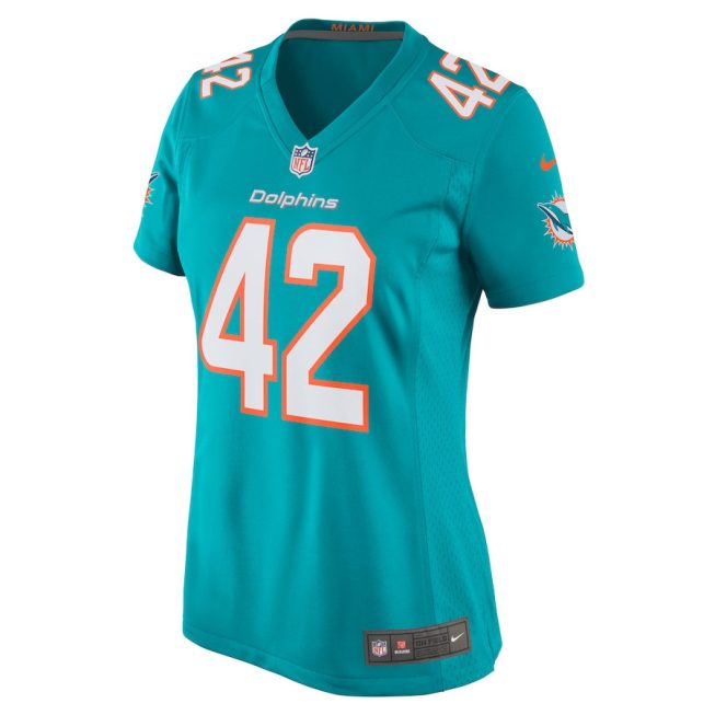 Clayton Fejedelem 42 Miami Dolphins Women Game Jersey - Aqua - Image 2