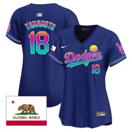 Yoshinobu Yamamoto 18 Los Angeles Dodgers 2024 Los Angeles City Style California Republic Patch Women Jersey - Royal