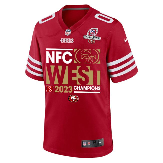 San Francisco 49ers 2023 NFC West Champions Game Men Custom Jersey - Scarlet - Image 3