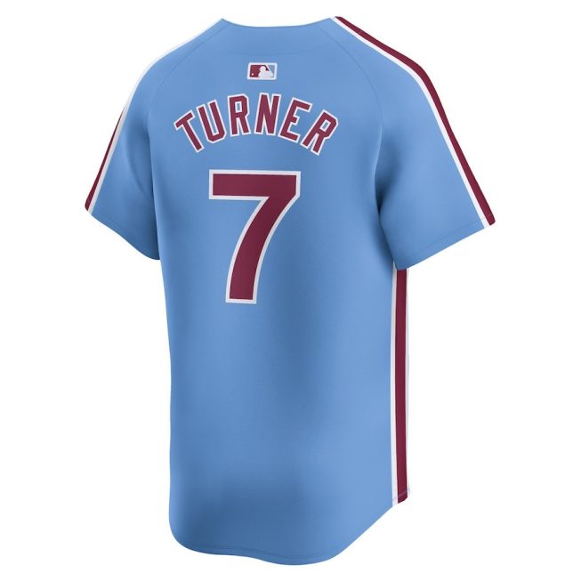 Trea Turner 7 Philadelphia Phillies Alternate Limited Men Jersey - Light Blue - Image 3