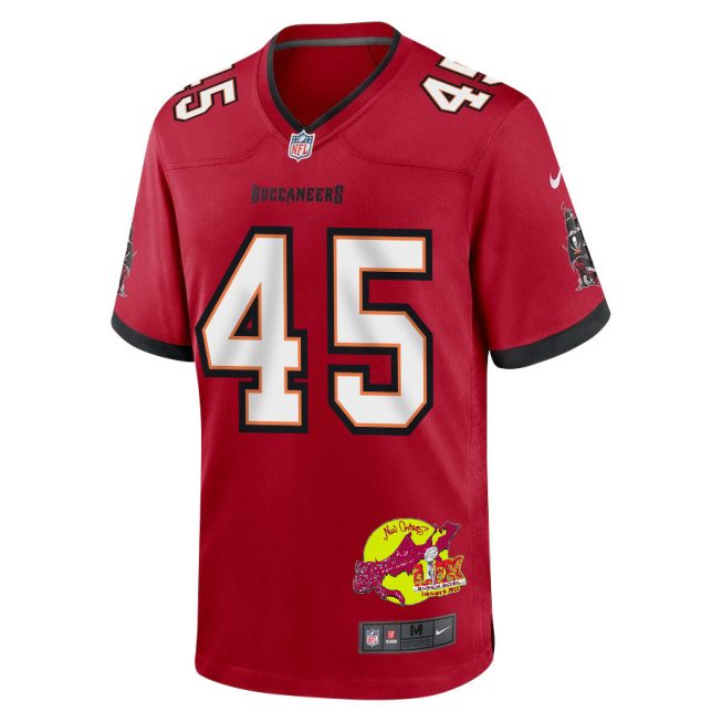 Deion Jones 45 Tampa Bay Buccaneers Super Bowl LIX New Orleans Patch Game Men Jersey - Red - Image 3
