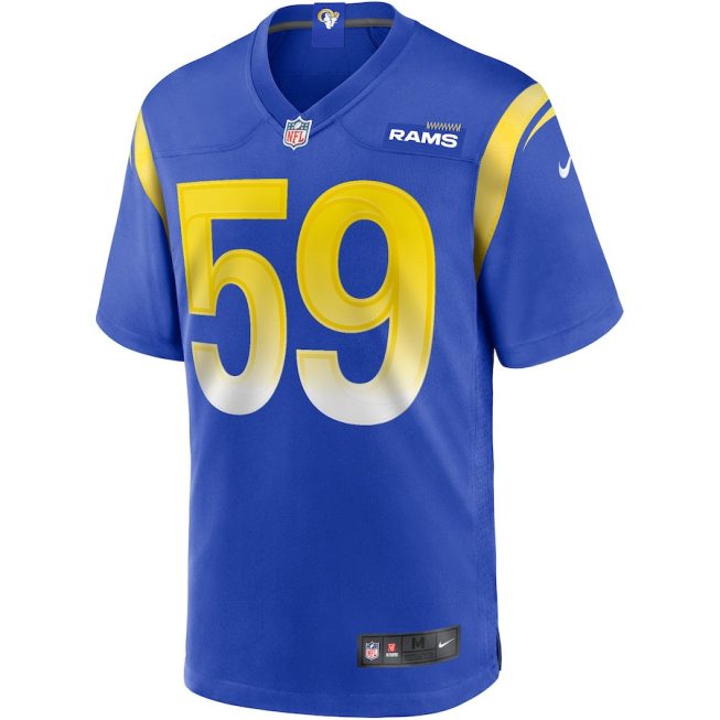 London Fletcher 59 Los Angeles Rams Men Game Retired Jersey - Royal - Image 2