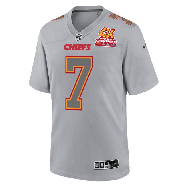 Harrison Butker 7 Kansas City Chiefs Super Bowl LVIII Champions 4X Atmosphere Fashion Game Men Jersey - Gray - Image 2