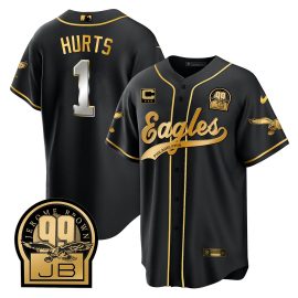 Jalen Hurts 1 Philadelphia Eagles Jerome Brown Retired Patch Baseball Men Jersey - Black Limited
