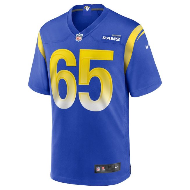 Coleman Shelton 65 Los Angeles Rams Men Game Jersey - Royal - Image 2