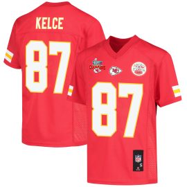 Travis Kelce 87 Kansas City Chiefs Super Bowl LVII Champions 3 Stars Youth Game Jersey - Red