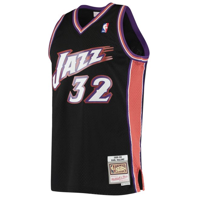 Karl Malone Utah Jazz Mitchell & Ness 2001/02 Hardwood Classics Swingman Jersey - Black - Image 2