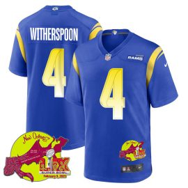 Ahkello Witherspoon 4 Los Angeles Rams Super Bowl LIX New Orleans Patch Game Men Jersey - Royal
