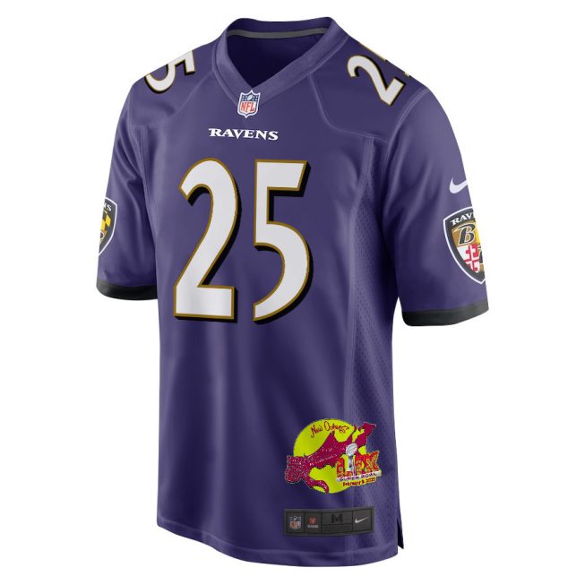 Tre'Davious White 25 Baltimore Ravens Super Bowl LIX New Orleans Patch Game Men Jersey - Purple - Image 3