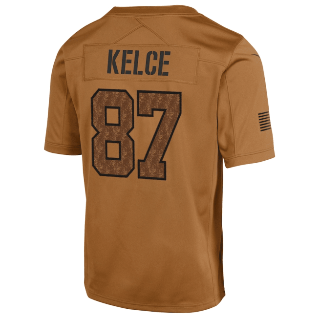 Travis Kelce 87 Kansas City Chiefs 2023 Salute To Service Limited YOUTH Jersey - Brown - Image 3