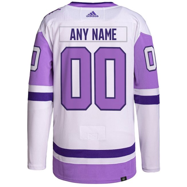 Los Angeles Kings Hockey Fights Cancer Primegreen Custom Men Jersey - White/Purple - Image 3