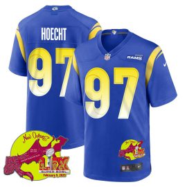 Michael Hoecht 97 Los Angeles Rams Super Bowl LIX New Orleans Patch Game Men Jersey - Royal