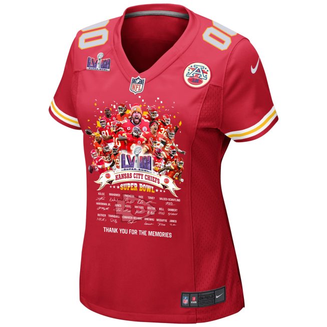 Kansas City Chiefs Super Bowl LVIII Thanks For Memories Game Custom Women Jersey - Red - Image 3
