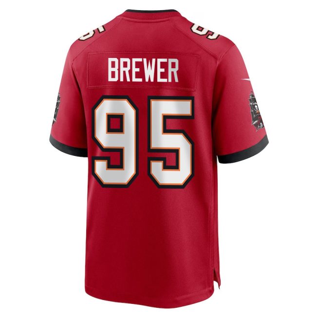 C.J. Brewer 95 Tampa Bay Buccaneers Super Bowl LIX New Orleans Patch Game Men Jersey - Red - Image 2