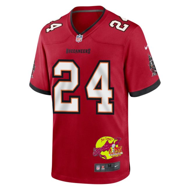 Tyrek Funderburk 24 Tampa Bay Buccaneers Super Bowl LIX New Orleans Patch Game Men Jersey - Red - Image 3