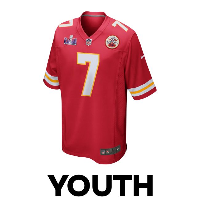 Harrison Butker 7 Kansas City Chiefs Super Bowl LVIII Patch Game YOUTH Jersey - Red - Image 2