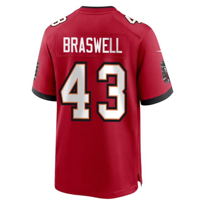 Chris Braswell 43 Tampa Bay Buccaneers Super Bowl LIX New Orleans Patch Game Men Jersey - Red - Image 2