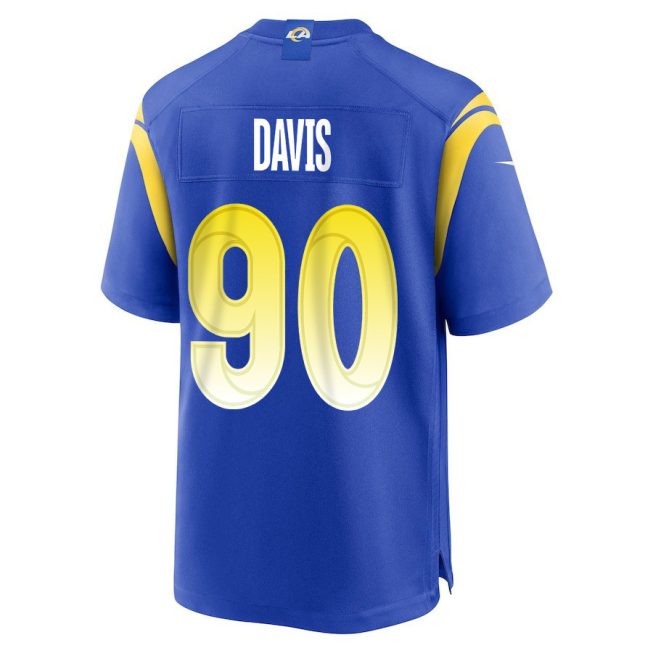 Tyler Davis 90 Los Angeles Rams Super Bowl LIX New Orleans Patch Game Men Jersey - Royal - Image 2