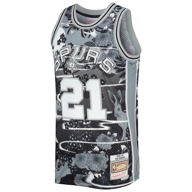 Tim Duncan San Antonio Spurs Mitchell & Ness 1998/99 Hardwood Classics Lunar New Year Swingman Jersey - Silver - Image 2
