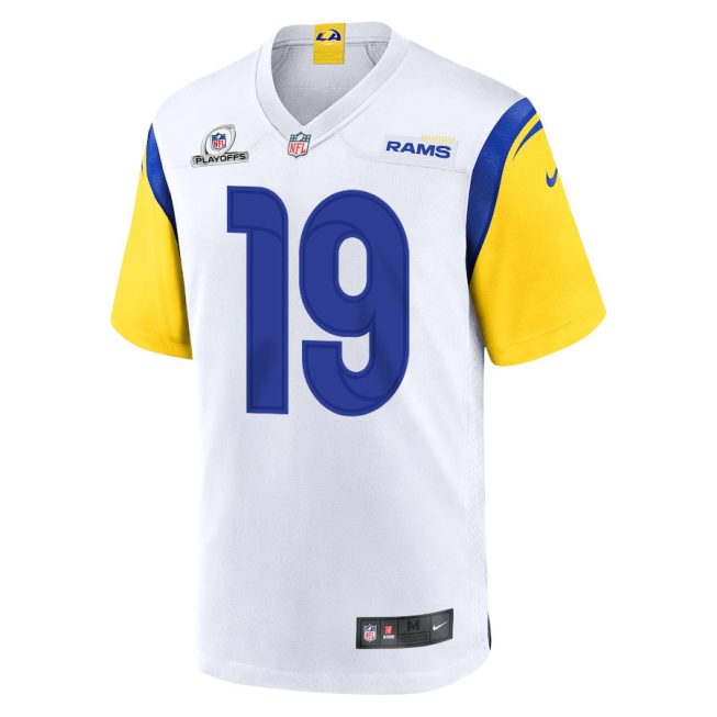 Xavier Smith 19 Los Angeles Rams 2023 Playoffs Patch Game Men Jersey - White - Image 2