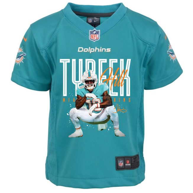 Tyreek Hill 10 Miami Dolphins Cheetah Celebration Game YOUTH Jersey - Aqua - Image 2