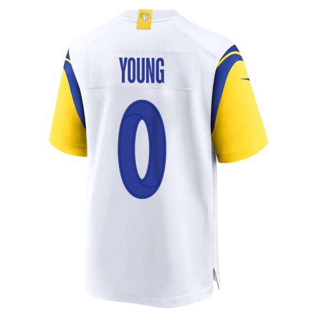 Byron Young 0 Los Angeles Rams 2023 Playoffs Patch Game Men Jersey - White - Image 3