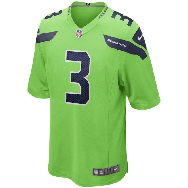 Russell Wilson 3 Seattle Seahawks Men Alternate Game Jersey - Neon Green - Image 2