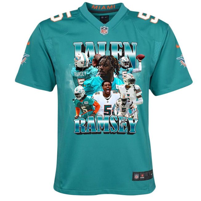 Jalen Ramsey 5 Signed Miami Dolphins Game YOUTH Jersey - Aqua V2 - Image 2