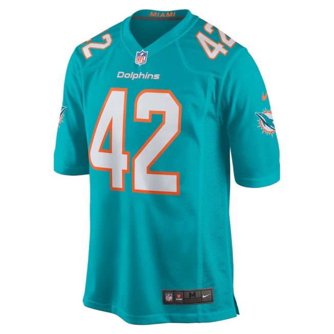 Alexander Johnson 42 Miami Dolphins Men Game Jersey - Aqua - Image 2