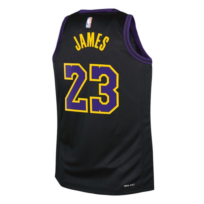 Lebron James 23 Los Angeles Lakers 2023/24 City Edition Swingman YOUTH Jersey - Black - Image 3