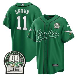 A.J. Brown 11 Philadelphia Eagles Jerome Brown Retired Patch Baseball Men Jersey - Kelly Green