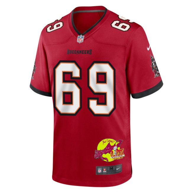 Cody Mauch 69 Tampa Bay Buccaneers Super Bowl LIX New Orleans Patch Game Men Jersey - Red - Image 3