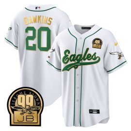 Brian Dawkins 20 Philadelphia Eagles Jerome Brown Retired Patch Baseball Men Jersey - White Gold Trim