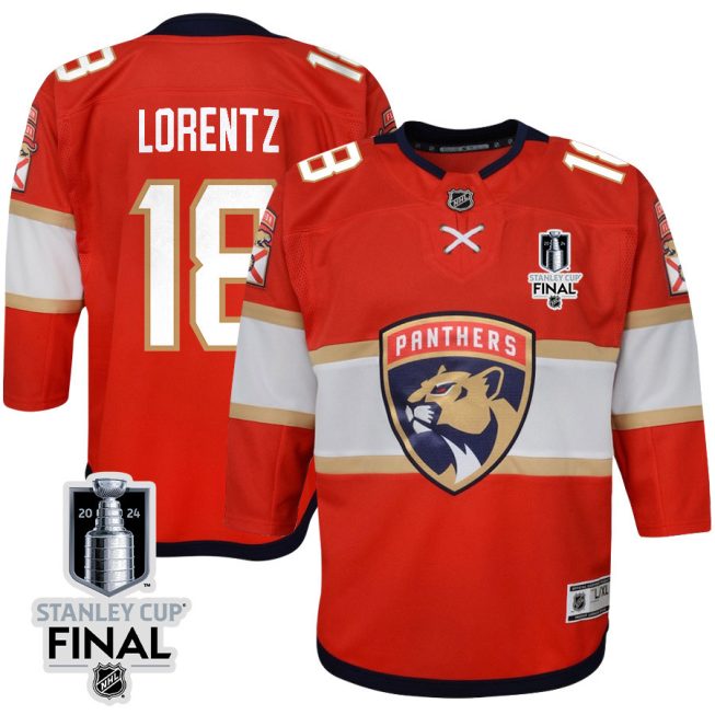 Steven Lorentz 18 Florida Panthers 2024 STANLEY CUP Final Youth Home Breakaway Jersey - Red - Image 3
